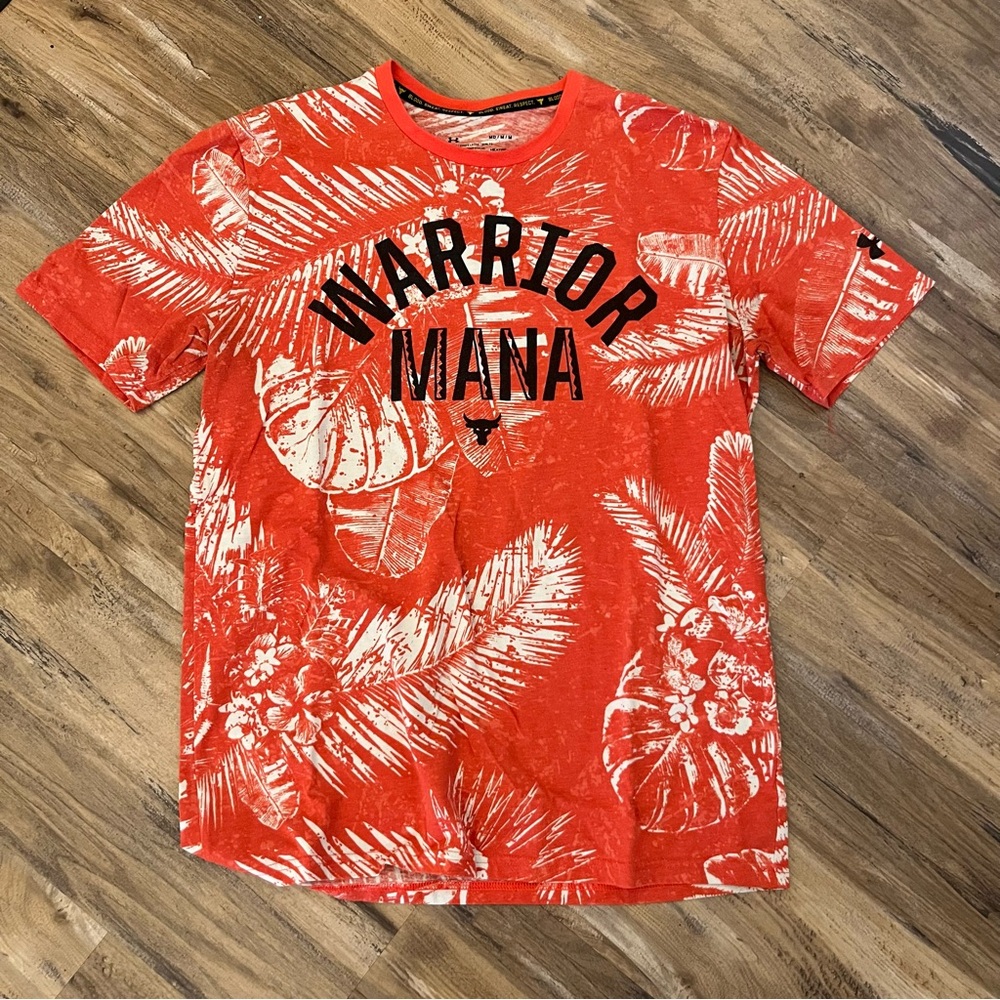 Mens under armour project rock warrior mana floral print t shirt sz M red